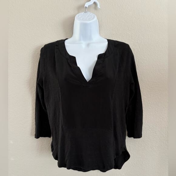 Sandro Linen Silk Black 3/4 Sleeve Top Sz 2 - Picture 1 of 7